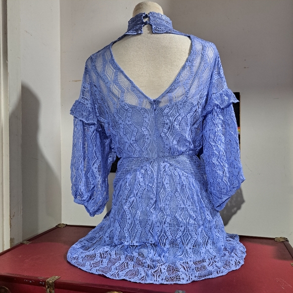 🌈FREE PEOPLE LACE PUFF SLEEVE BOHO MINI TUNIC DRESS-XS - Picture 5 of 10